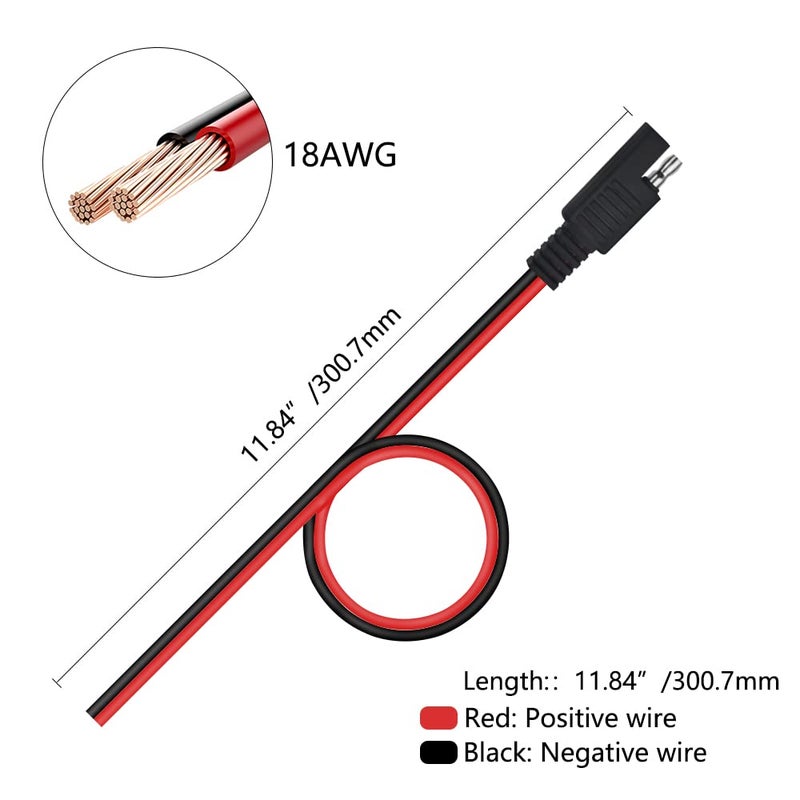 WMYCONGCONG 5 PCS SAE Power Automotive Extension Cable SAE Quick Connector Disconnect Plug SAE 2 Pin Automotive Extension Cable 18AWG 300mm - Image 2